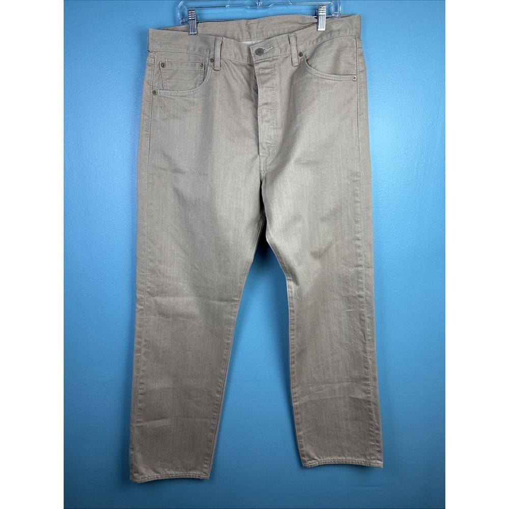 Levis 501 Jeans Mens 38x34 Khaki Tan Original Fit Button Fly 100% Cotton Denim